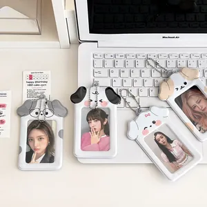Cute animal shaped 3-inch PVC photo card holders with silver bead chains for students