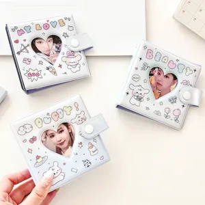 Koreanische Ins-Stil Mini Fotoalbum Kpop Fotokartenhalter Herzausschnitt Loseblatt-Ordner Cartoon Hund Katze Design Druckknopf PVC Sammelbuch