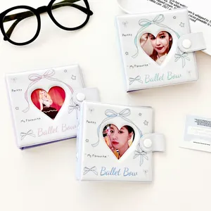 Álbum de Tarjetas Balletcore Lazo PVC Corazón Hueco Carpeta de Tres Anillas para Fotos Organizador Portátil
