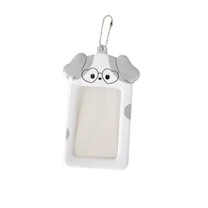 Cute puppy shaped PVC card holder with clear window and metal bead chain keychain