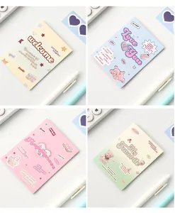 Set of four pastel Y2K folding cards with cute teddy bear and heart illustrations