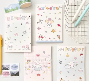 Detalle de cuatro sets de papelería de cachorros en tonos pastel para envolver regalos únicos
