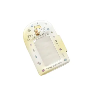 Cartoon bear themed PU leather card holder with clear window and star patterns