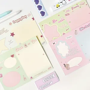Y2K pastel stationery card set with aesthetic star and bear illustrations for gift packing
