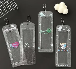 Detail of glitter photocard holders with four designs and silver bead chains