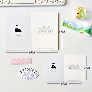 Set de papelería minimalista de conejo con tarjetas plegables y cinta decorativa