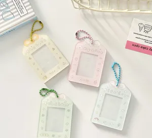 Pastel acrylic photocard holders with cute illustrations and color-matched bead chains