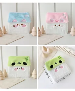 Detail view showing compact plush photocard binder dimensions 12.5x13cm in three colors