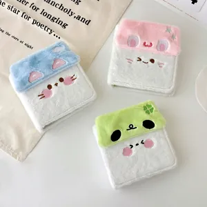 Three cute plush card albums in pastel blue, pink, and green with animal embroidery
