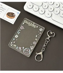 Porte-carte en acrylique pailleté avec motif singe et porte-clés en forme de cœur argent