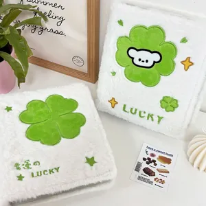 Plush white A6 binder photo album with lucky four-leaf clover and puppy embroidery