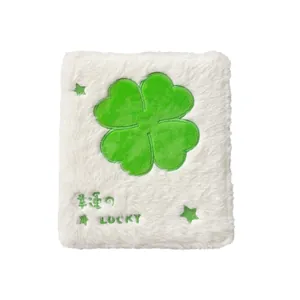 White plush A6 photocard binder with lucky four-leaf clover and puppy design
