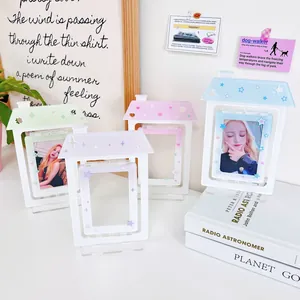 Acrylic House Shaped Rotating Card Holder Desktop Photo Frame Heart Star Hollowed Photo Stand For Idol Cards Decoration