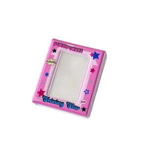 Roze Y2K kaartenverzamelalbum met sterrenpatroon en transparant fotovenster