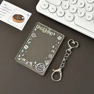 Porte-carte photo en acrylique transparent pailleté avec motifs mignons et porte-clés