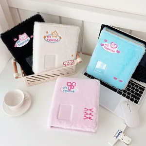 Carpeta de Tarjetas de Fotos de Peluche Linda A6 6 Anillas Libro de Colección Kpop Bordado Gato Lazo Corazón Álbum de Almacenamiento para Tarjetas de Ídolos