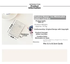 Glitter transparent card storage box dimensions 6x9.3x2.7cm for standard photocards