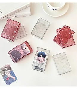 Detail of glitter starry acrylic card holder boxes with heart and snowflake patterns