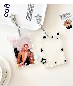 Detail view of colorful star acrylic photocard holders with silver star hooks