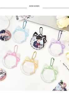 Lace cat-ear badge holders in six colors with bows and bead chains for bags