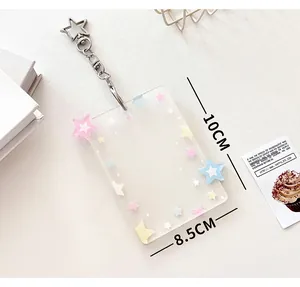 Star acrylic photocard holder with keychain and 10cm by 8.5cm size dimensions