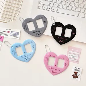 Heart Shaped Double Slot Photo Card Holder PVC Card Sleeve With Bead Chain For Idol Cards Display Keychain Pendant Ins Style