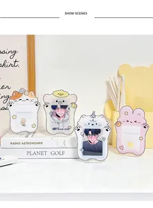 Detail of cute acrylic cartoon animal photocard display holders with cat and bear patterns