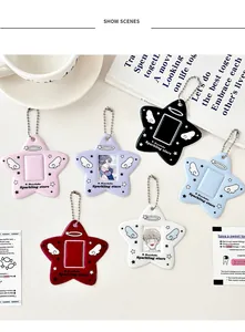 Star-shaped photocard holders in six colors with wings design and silver bead chains