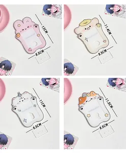 Macro view of 4 acrylic cartoon display stands for photo cards in multiple sizes