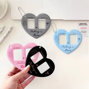 Minimalist double heart-shaped photo card holders in four colors with bead chains
