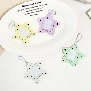 Star-shaped acrylic photo card holders in multiple pastel colors with beaded chains