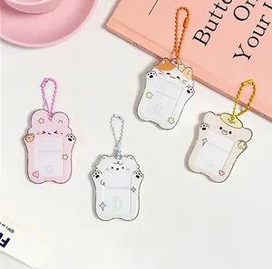 Detailed view of four cute cartoon acrylic card holders with colorful bead chains