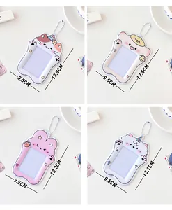 Detailed size dimensions of cartoon PVC card holders with metal ball chains