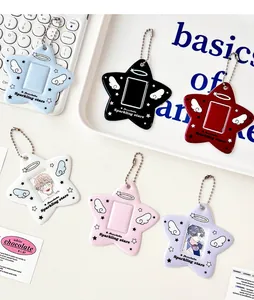Star-shaped acrylic photo card holder with wings and metal bead chain in six colors