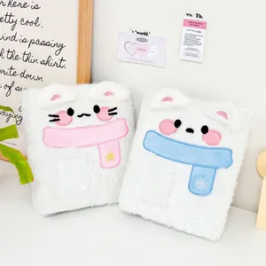 Cute plush puppy and kitten binder photocard albums with pink and blue scarves