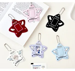 Colorful star-shaped card holders with wings and metal chains in six vibrant colors