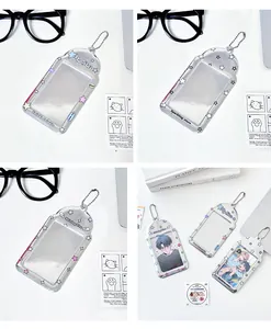 Detail view of 3-inch star-patterned PVC photocard holders with metal bead chains
