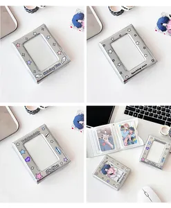 Classeur de cartes photo argenté avec motifs étoiles et pochettes transparentes pour idoles