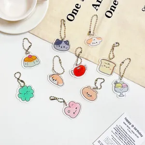 Porte-clés Pendentif en Acrylique de Dessin Animé Mignon Décoration de Sac Chien Chat Ours Toast Glace Tomate Trèfle Petit Cadeau