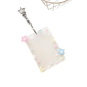 Pastel star acrylic photocard holder keychain for Polaroid films with metal hook