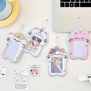 Cartoon Animal Shape PVC Photocard Holder Kawaii Transparent ID Badge Case With Bead Chain For Idol Photo Storage Kpop