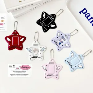Star-shaped photo card holders with wings in six colors featuring metal bead chains