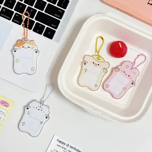 Cute acrylic cartoon animal photo card holders with bead chains for IDs and photos