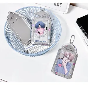 Silver star PVC photocard holder with metal bead chain and glitter star pattern finish