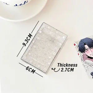 Sparkly star transparent photo card storage box with dimensions 9.3x6x2.7cm for desktop