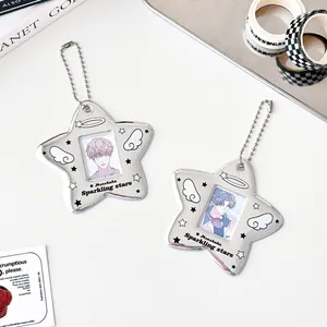 Silberne sternförmige Fotokartenhalter mit Metallketten für K-Pop-Anhänger