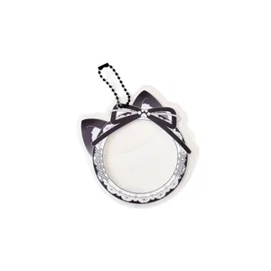 Cat ear acrylic lace badge holder with black ball chain for anime bag charm display