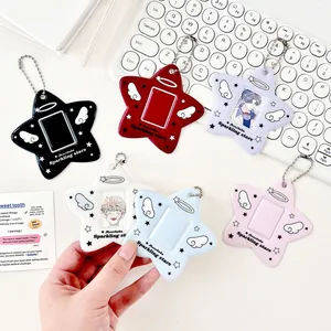 Star-shaped acrylic photo card holder in multiple colors with ball chain for bags