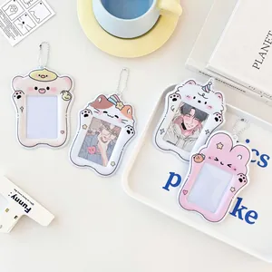Cartoon animal PVC photocard holders with bead chains in rabbit and bear shapes