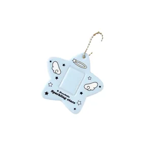 Star-shaped photo card holder with blue angel wing prints and silver beaded chain